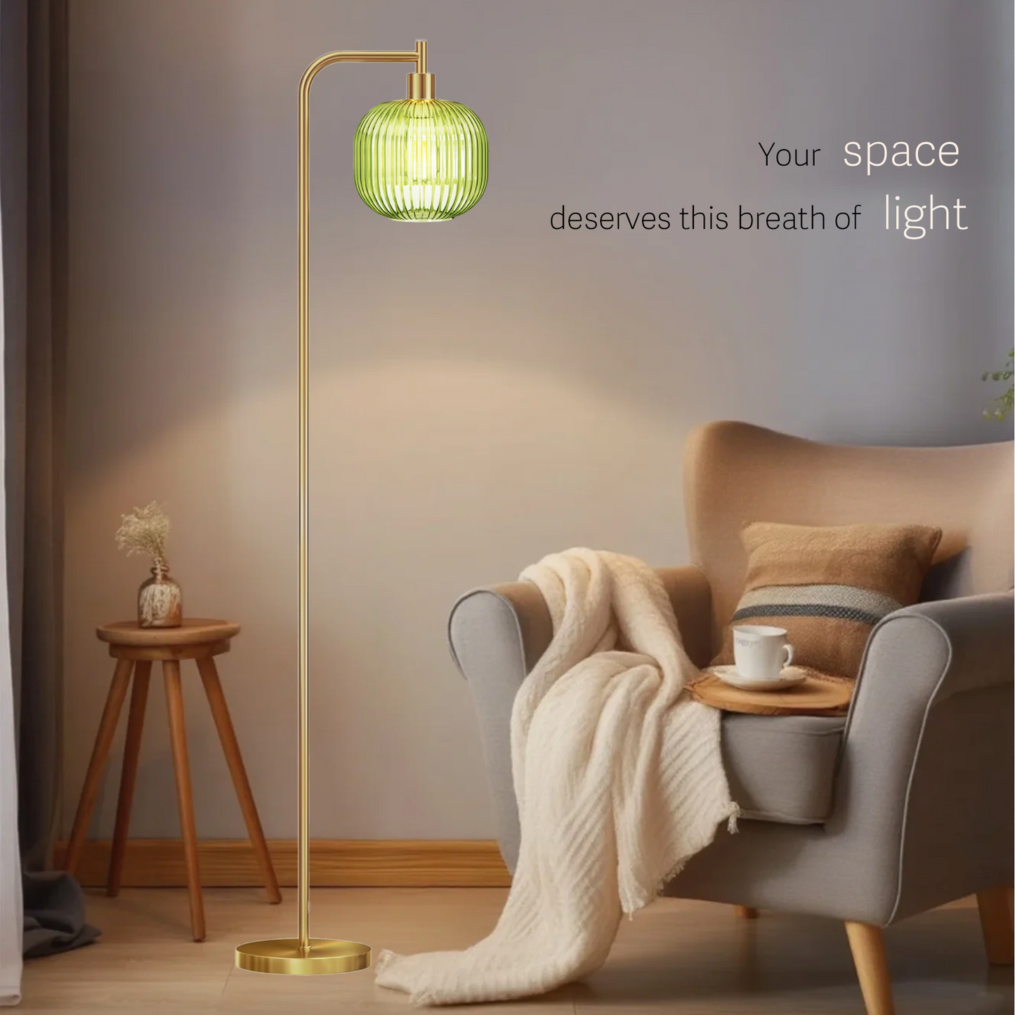 Floor Lights for Living Room,Modern Standing Lamp with Rope Weaving Lampshade Pedal Switch (Green)