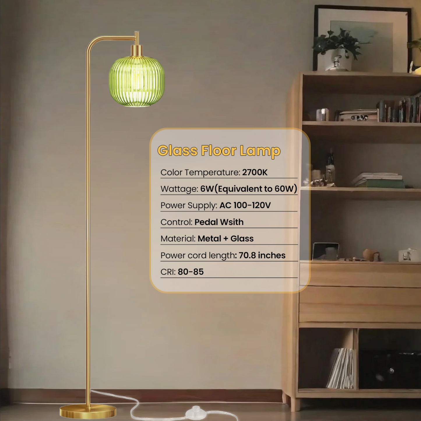 Floor Lights for Living Room,Modern Standing Lamp with Rope Weaving Lampshade Pedal Switch (Green)