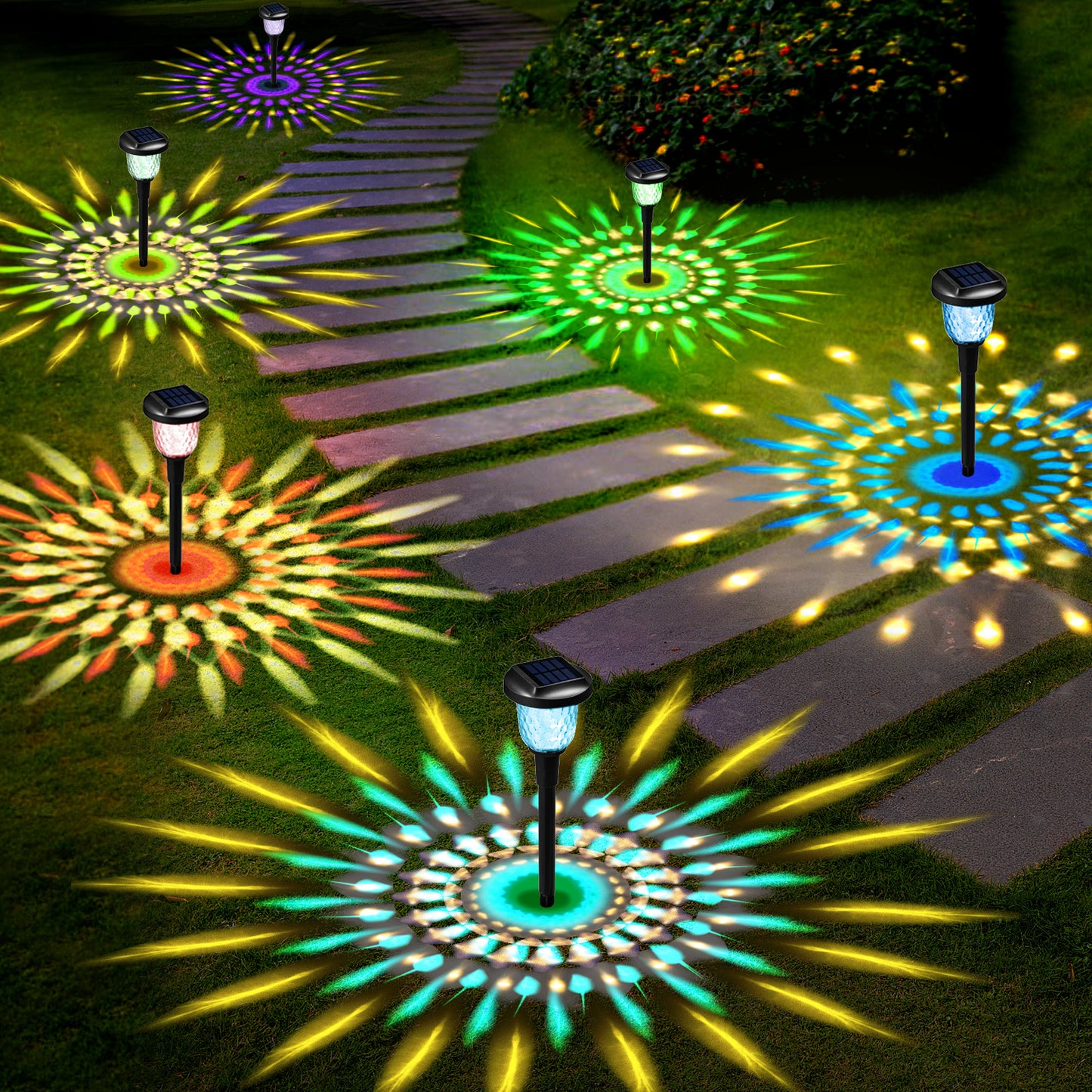 Solar Outdoor Lights,6 Pack Dream Dynamic Solar Pathway Lights,Waterproof Color Changing Solar Walkway Lights Maintain 10 Hours of Lighting
