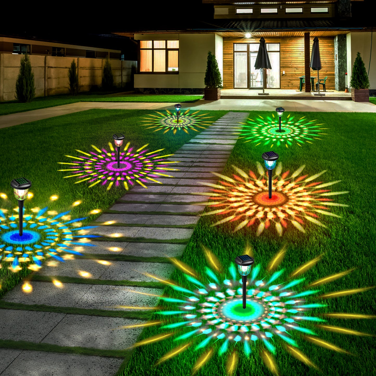 Solar Outdoor Lights,6 Pack Dream Dynamic Solar Pathway Lights,Waterproof Color Changing Solar Walkway Lights Maintain 10 Hours of Lighting