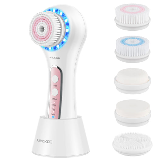 UMICKOO Facial Cleansing Brush,Rechargeable IPX7 Waterproof Face Scrubber with 5 Brush Heads,Face Spin Brush for Exfoliating, Massaging and Deep Cleansing