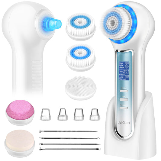 UMICKOO Blackhead Remover Vacuum,Rechargeable Facial Cleansing Brush with LCD Screen,IPX7 Waterproof 3 in 1 Face Scrubber Brush for Exfoliating, Massaging and Deep Pore Cleansing White-Blue