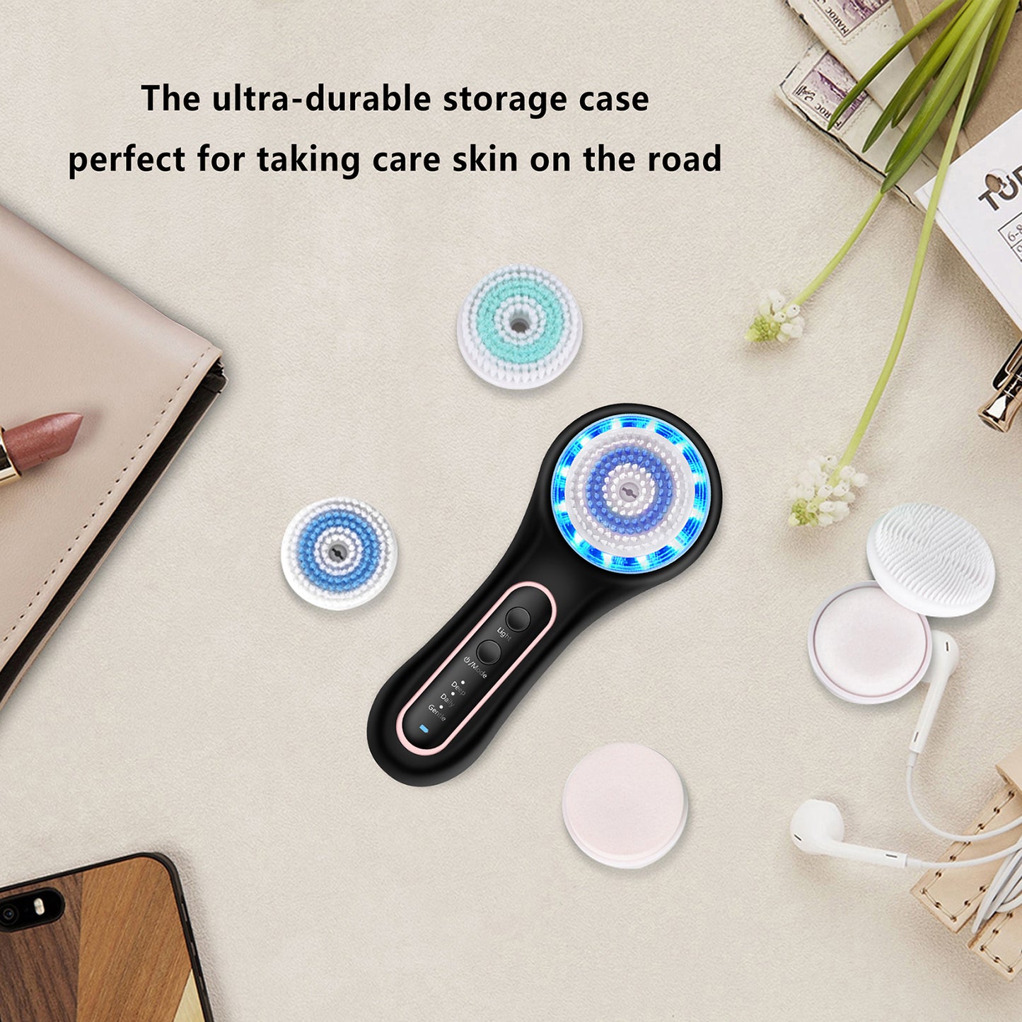 UMICKOO Facial Cleansing Brush,Rechargeable IPX7 Waterproof Face Scrubber with 5 Brush Heads,Face Spin Brush for Exfoliating, Massaging and Deep Cleansing Black