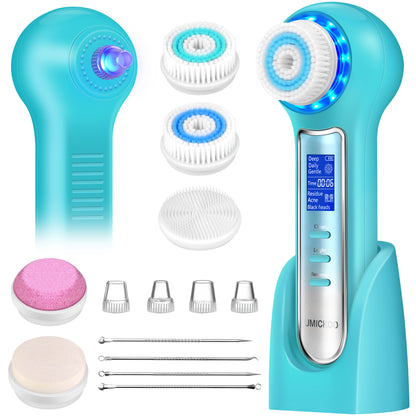 UMICKOO Blackhead Remover Vacuum,Rechargeable Facial Cleansing Brush with LCD Screen,IPX7 Waterproof 3 in 1 Face Scrubber Brush for Exfoliating, Massaging and Deep Pore Cleansing Blue