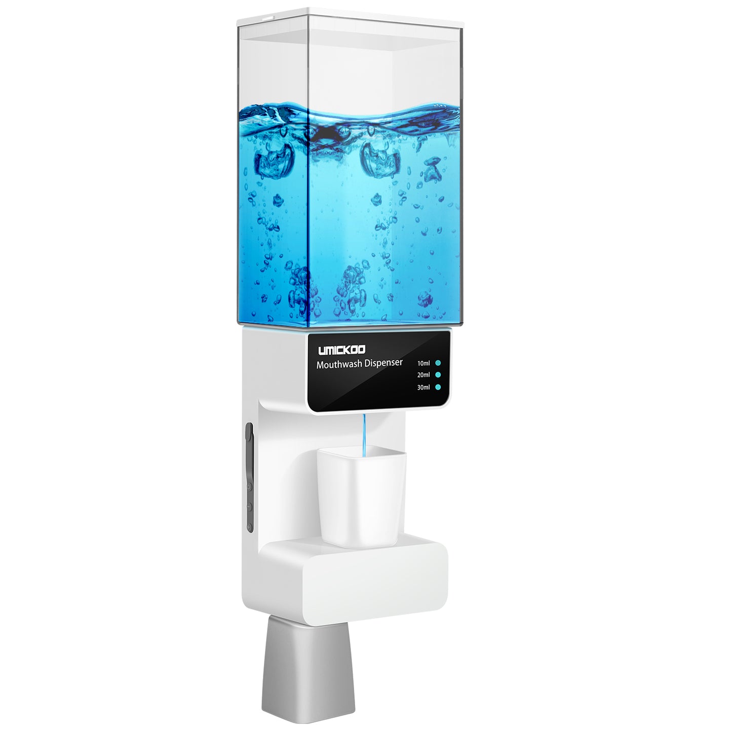 UMICKOO Automatic Mouthwash Dispenser Touchless 700mL(23.67 Oz),Wall Mounted Mouth Wash Dispenser for Bathroom with Magnetic Cups,Perfect for Kids and Adults White