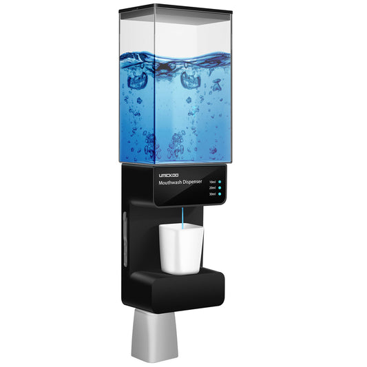 UMICKOO Automatic Mouthwash Dispenser Touchless 700mL(23.67 Oz),Wall Mounted Mouth Wash Dispenser for Bathroom with Magnetic Cups,Perfect for Kids and Adults Black