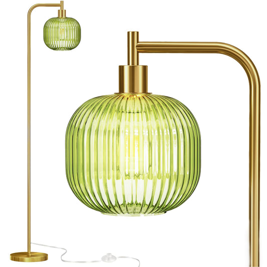 Floor Lights for Living Room,Modern Standing Lamp with Rope Weaving Lampshade Pedal Switch (Green)