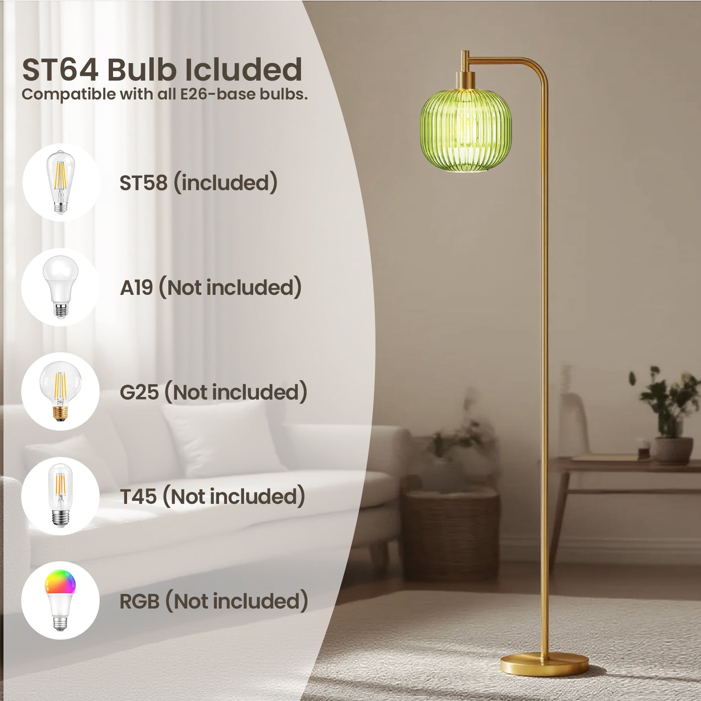 Floor Lights for Living Room,Modern Standing Lamp with Rope Weaving Lampshade Pedal Switch (Green)