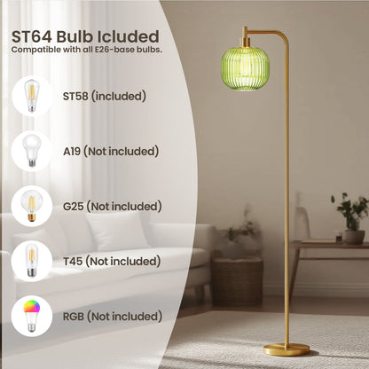 Floor Lights for Living Room,Modern Standing Lamp with Rope Weaving Lampshade Pedal Switch (Green)
