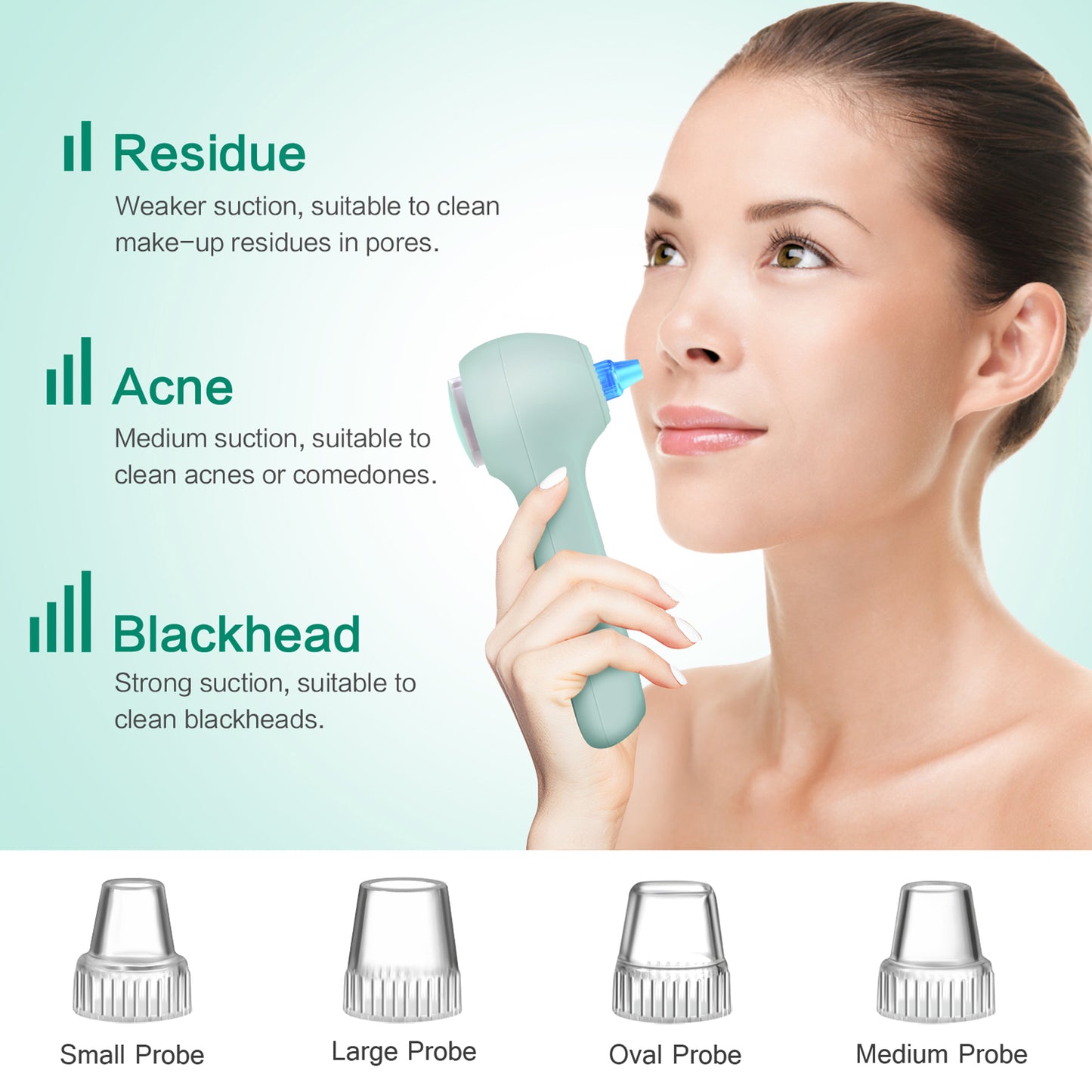 UMICKOO Blackhead Remover Vacuum,Rechargeable Facial Cleansing Brush with LCD Screen,IPX7 Waterproof 3 in 1 Face Scrubber Brush for Exfoliating, Massaging and Deep Pore Cleansing Green