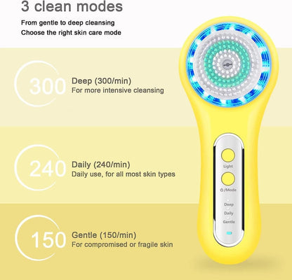 UMICKOO Facial Cleansing Brush,Rechargeable IPX7 Waterproof Face Scrubber with 5 Brush Heads,Face Spin Brush for Exfoliating, Massaging and Deep Cleansing Yellow