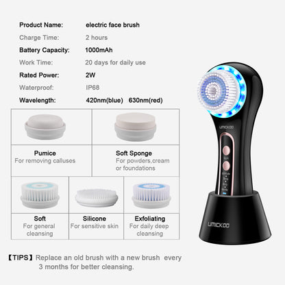 UMICKOO Facial Cleansing Brush,Rechargeable IPX7 Waterproof Face Scrubber with 5 Brush Heads,Face Spin Brush for Exfoliating, Massaging and Deep Cleansing Black