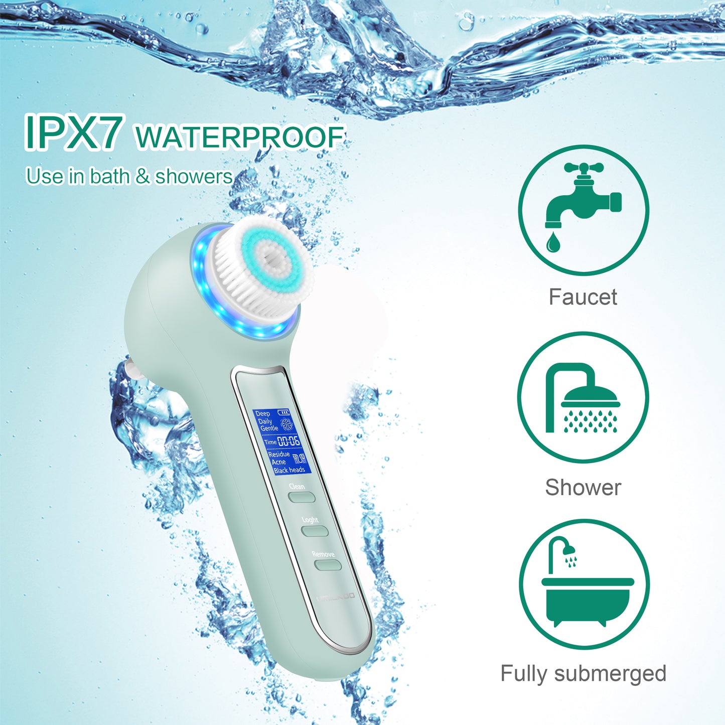 UMICKOO Blackhead Remover Vacuum,Rechargeable Facial Cleansing Brush with LCD Screen,IPX7 Waterproof 3 in 1 Face Scrubber Brush for Exfoliating, Massaging and Deep Pore Cleansing Green