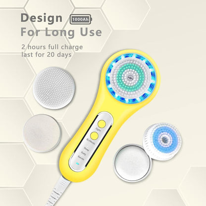 UMICKOO Facial Cleansing Brush,Rechargeable IPX7 Waterproof Face Scrubber with 5 Brush Heads,Face Spin Brush for Exfoliating, Massaging and Deep Cleansing Yellow