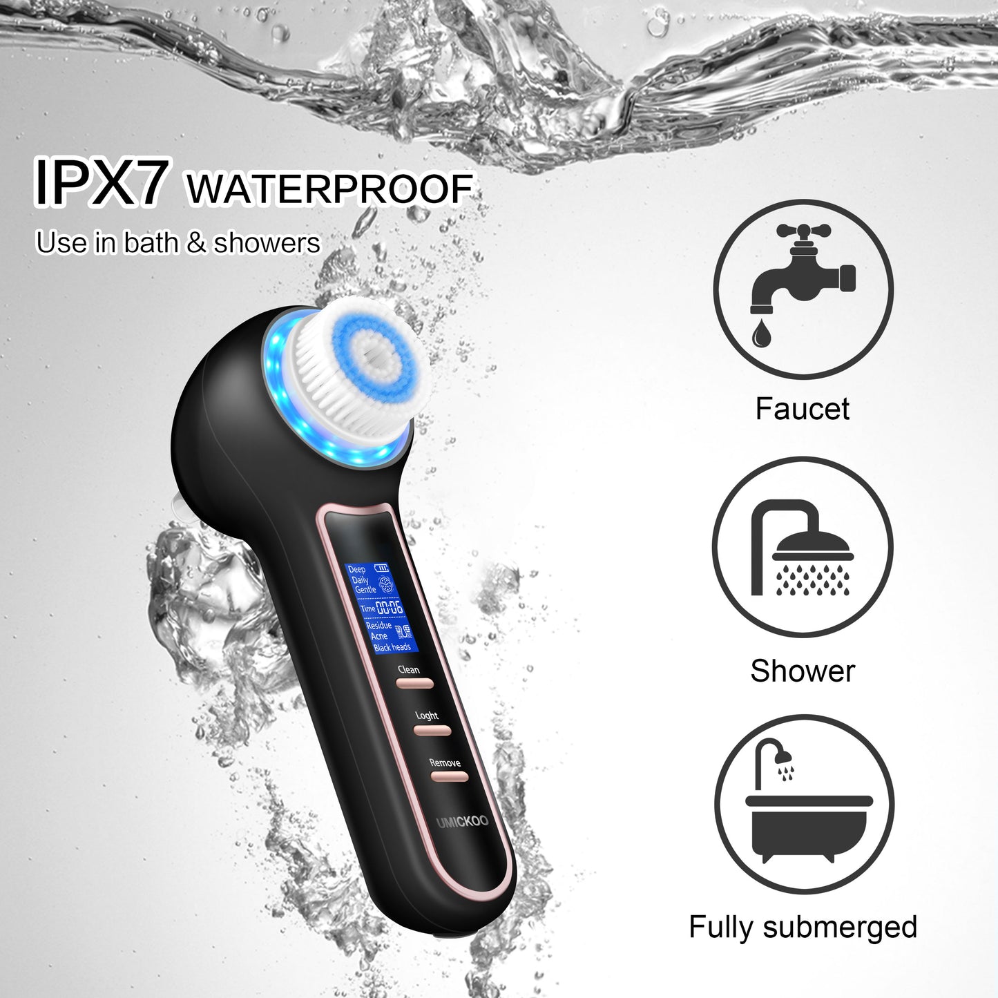 UMICKOO Blackhead Remover Vacuum,Rechargeable Facial Cleansing Brush with LCD Screen,IPX7 Waterproof 3 in 1 Face Scrubber Brush for Exfoliating, Massaging and Deep Pore Cleansing Black