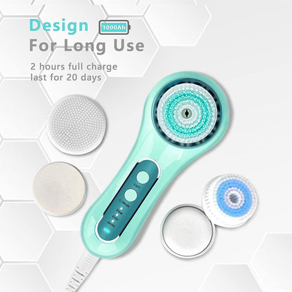 UMICKOO Facial Cleansing Brush,Rechargeable IPX7 Waterproof Face Scrubber with 5 Brush Heads,Face Spin Brush for Exfoliating, Massaging and Deep Cleansing Mint