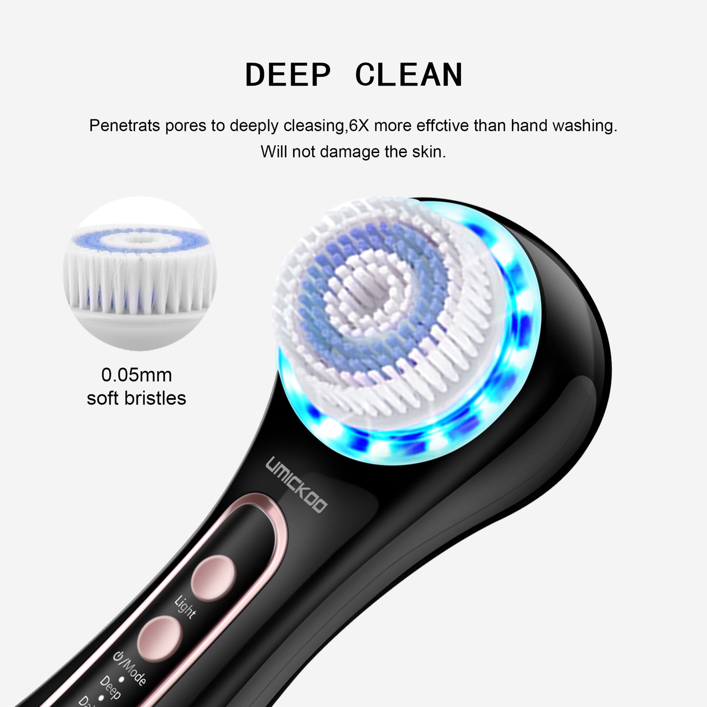 UMICKOO Facial Cleansing Brush,Rechargeable IPX7 Waterproof Face Scrubber with 5 Brush Heads,Face Spin Brush for Exfoliating, Massaging and Deep Cleansing Black