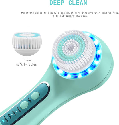 UMICKOO Facial Cleansing Brush,Rechargeable IPX7 Waterproof Face Scrubber with 5 Brush Heads,Face Spin Brush for Exfoliating, Massaging and Deep Cleansing Mint