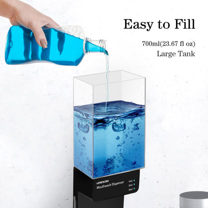 UMICKOO Automatic Mouthwash Dispenser Touchless 700mL(23.67 Oz),Wall Mounted Mouth Wash Dispenser for Bathroom with Magnetic Cups,Perfect for Kids and Adults Black