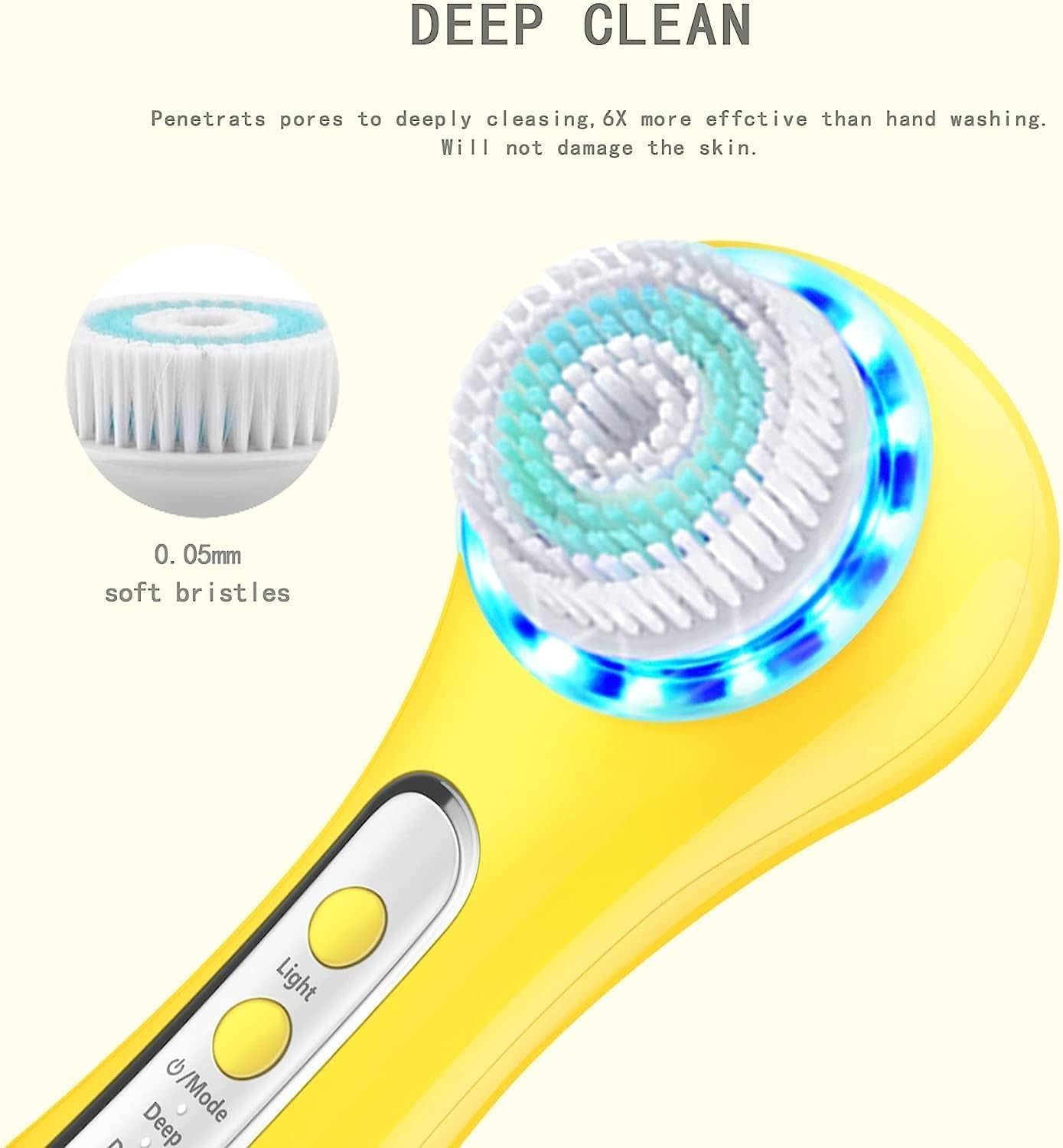 UMICKOO Facial Cleansing Brush,Rechargeable IPX7 Waterproof Face Scrubber with 5 Brush Heads,Face Spin Brush for Exfoliating, Massaging and Deep Cleansing Yellow