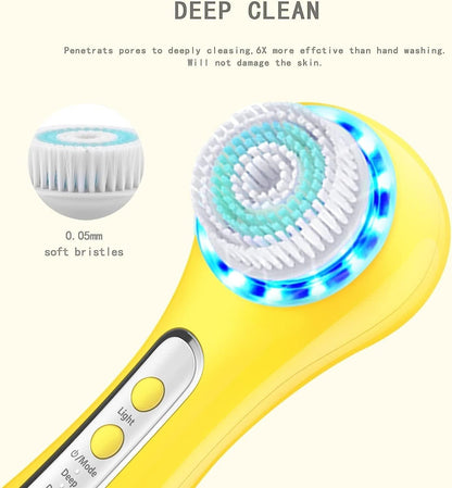 UMICKOO Facial Cleansing Brush,Rechargeable IPX7 Waterproof Face Scrubber with 5 Brush Heads,Face Spin Brush for Exfoliating, Massaging and Deep Cleansing Yellow