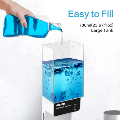 UMICKOO Automatic Mouthwash Dispenser Touchless 700mL(23.67 Oz),Wall Mounted Mouth Wash Dispenser for Bathroom with Magnetic Cups,Perfect for Kids and Adults White