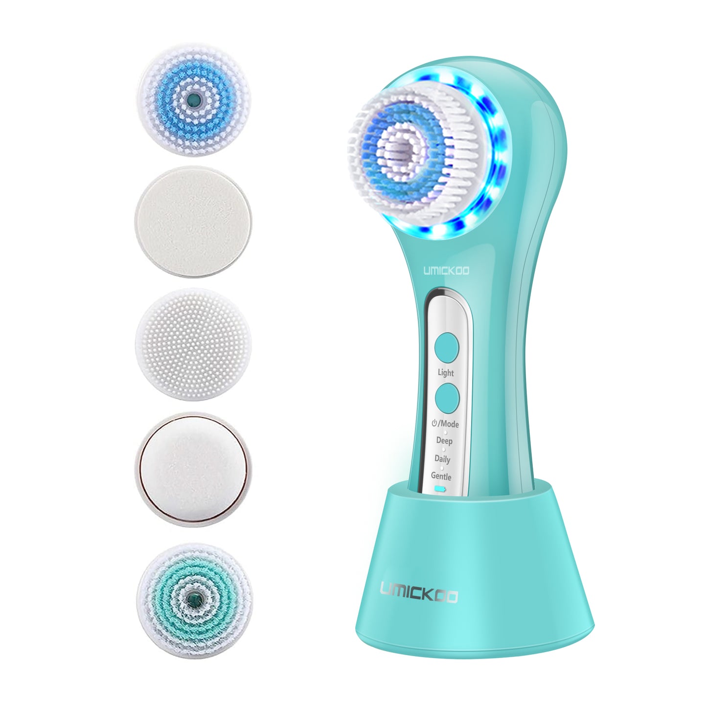 UMICKOO Facial Cleansing Brush,Rechargeable IPX7 Waterproof Face Scrubber with 5 Brush Heads,Face Spin Brush for Exfoliating, Massaging and Deep Cleansing