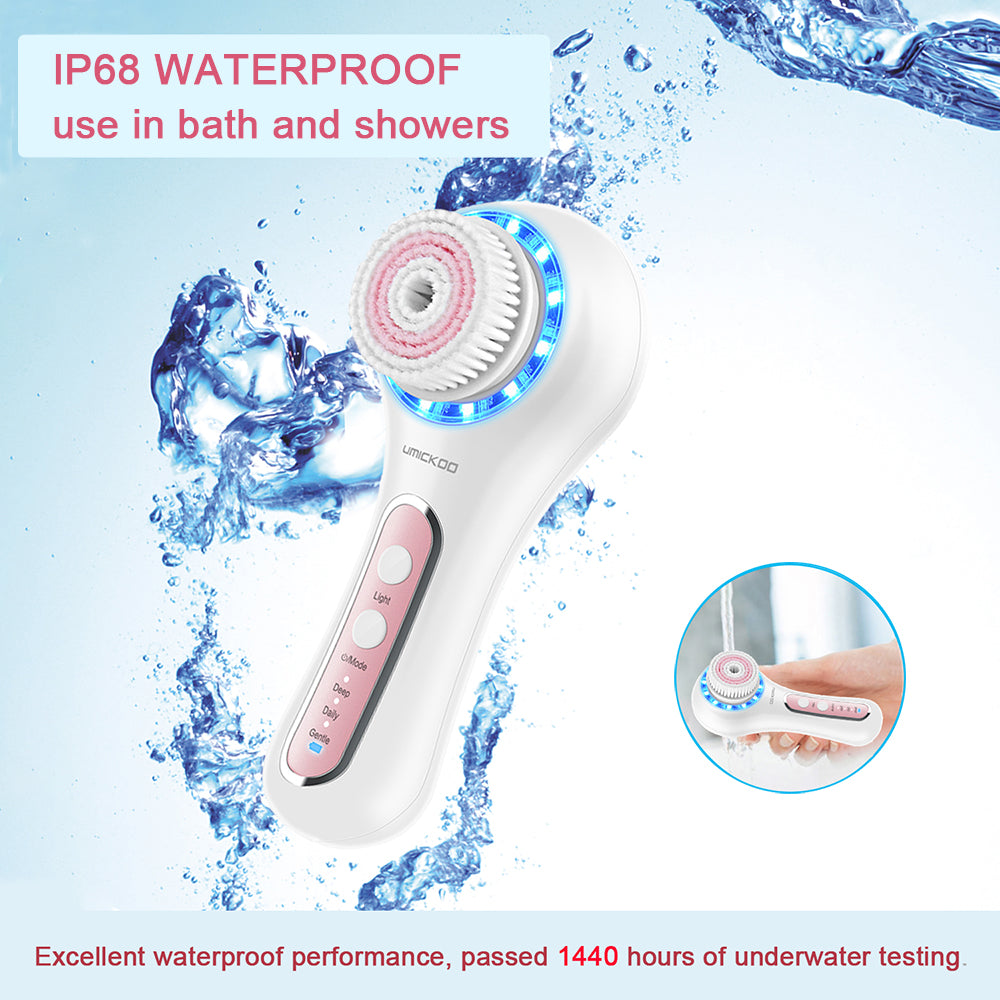 UMICKOO Facial Cleansing Brush,Rechargeable IPX7 Waterproof Face Scrubber with 5 Brush Heads,Face Spin Brush for Exfoliating, Massaging and Deep Cleansing